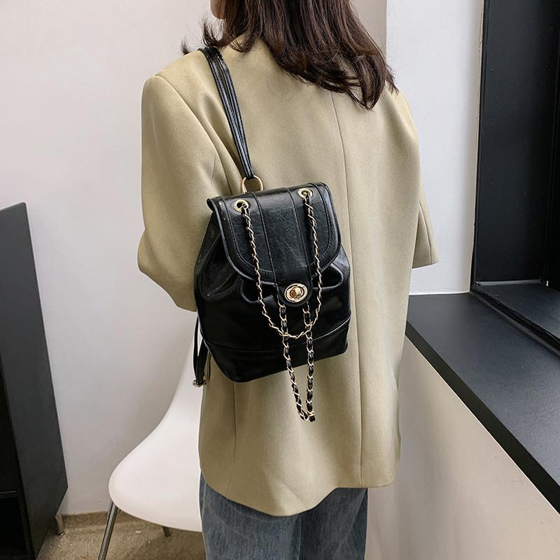 Trendy Women's Black Chain Backpack Stylish Casual Travel Bag For Everyday Use