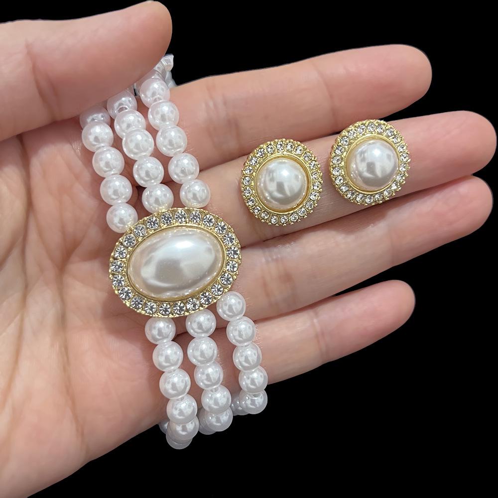 Elegant Retro Pearl Bridal Necklace & Earrings Set