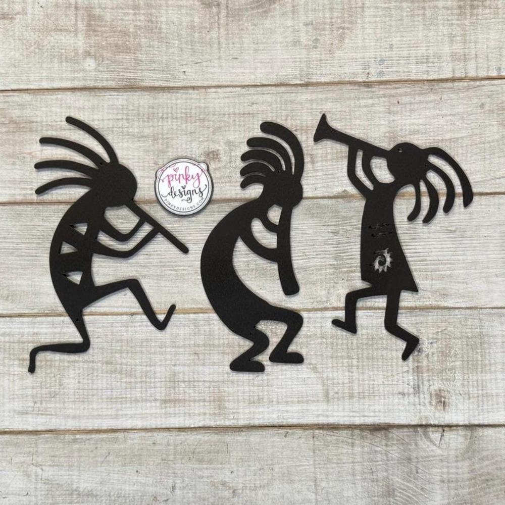 Juego de 3 Arte de Pared de Metal Kokopelli, Decoración de Jardín Exterior Suroeste, Escultura de Figura Danzante