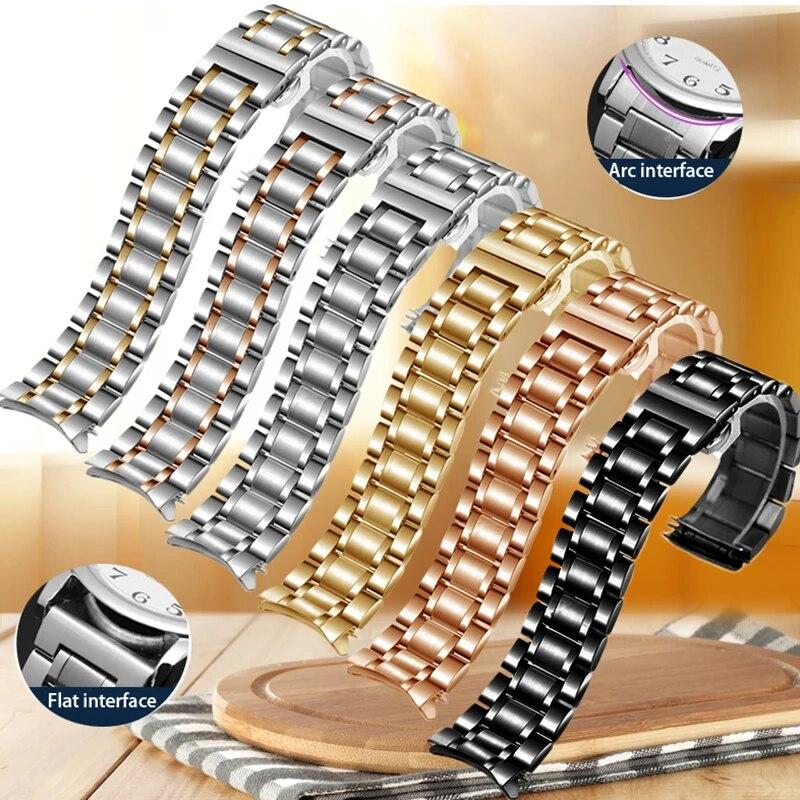 Hochwertiges Edelstahlarmband für Casio Tissot Seiko Citizen Metallarmband mit flachem/gebogenem Ende Uhrenkette 20 mm 22 mm