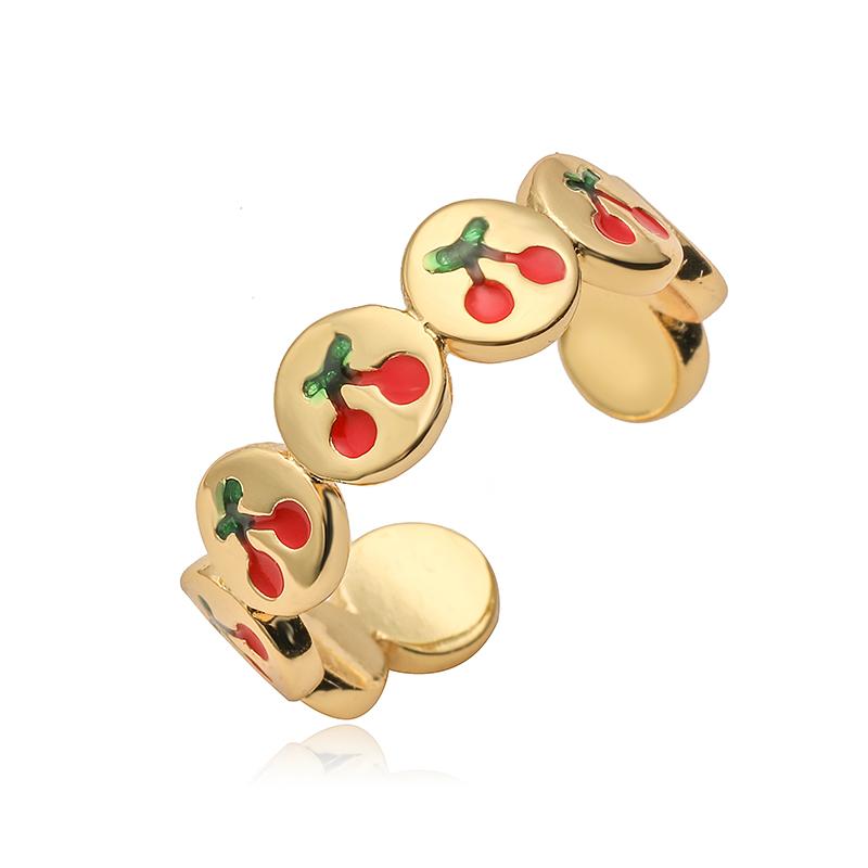 

HECHENG, New Style Enamel Drip Oil Red Cherry Strawberry Cute Sweet Opening Adjustable Ladies Exquisite Ring Gift 1 Piece resizable
