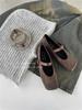Square head Mary Jane shoes women's shoes 2025 autumn and winter new suede one-word belt retro skirt velvet single shoes