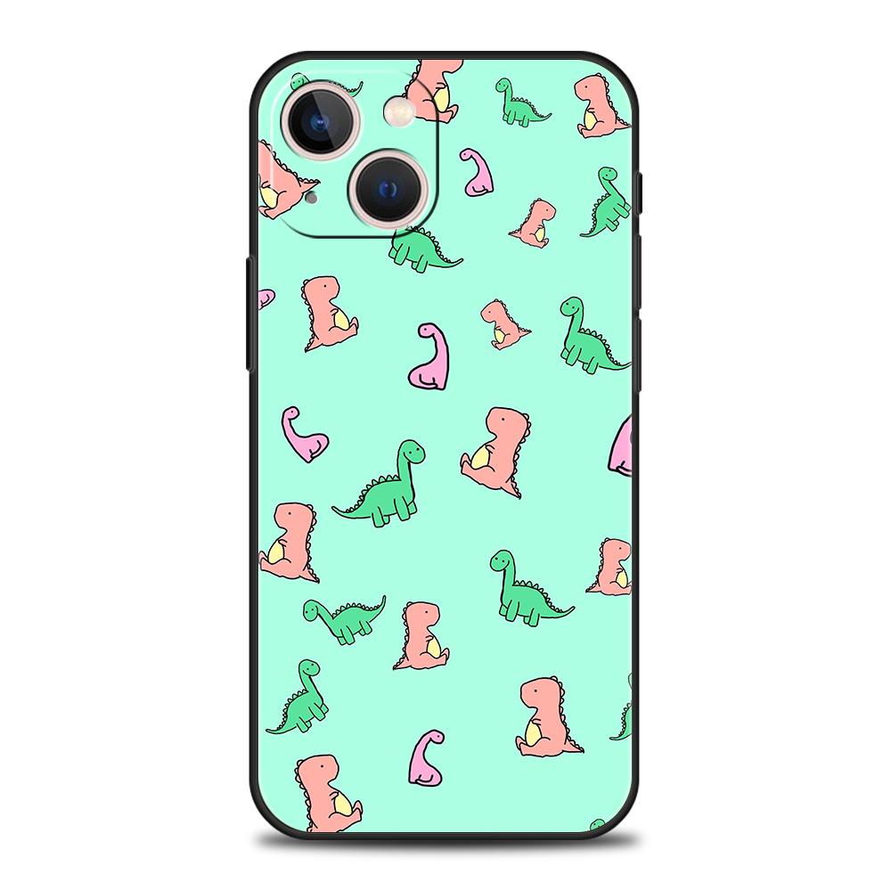 Cute Dinosaur Bear Couple Luxury Phone Case For iPhone 11 12 13 14 15 16 Pro Max Mini X XR XS 7 8 Plus SE Cover Black Funda