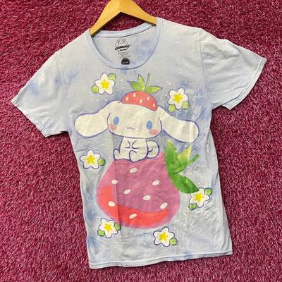 Sanrio Cinnamoroll Jahoda Kawaii Modrý Grafický Potisk Třpytivé Tričko Sm