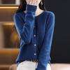 Women's Wool Knitwear: Autumn/Winter Round Neck Cardigan - Long Sleeve Solid Color Sweater Jacket