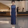 Polka dot blue national style new Chinese sleeveless long improved cheongsam 1011 new women's high-end dress spring and summer