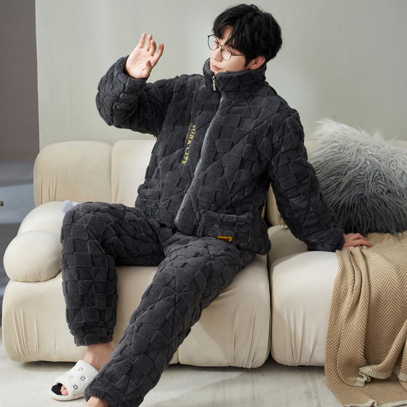 

Зимняя пижама из трехслойного ламинированного хлопка кораллового бархата, мужской теплый домашний костюм из бархата 3XL
