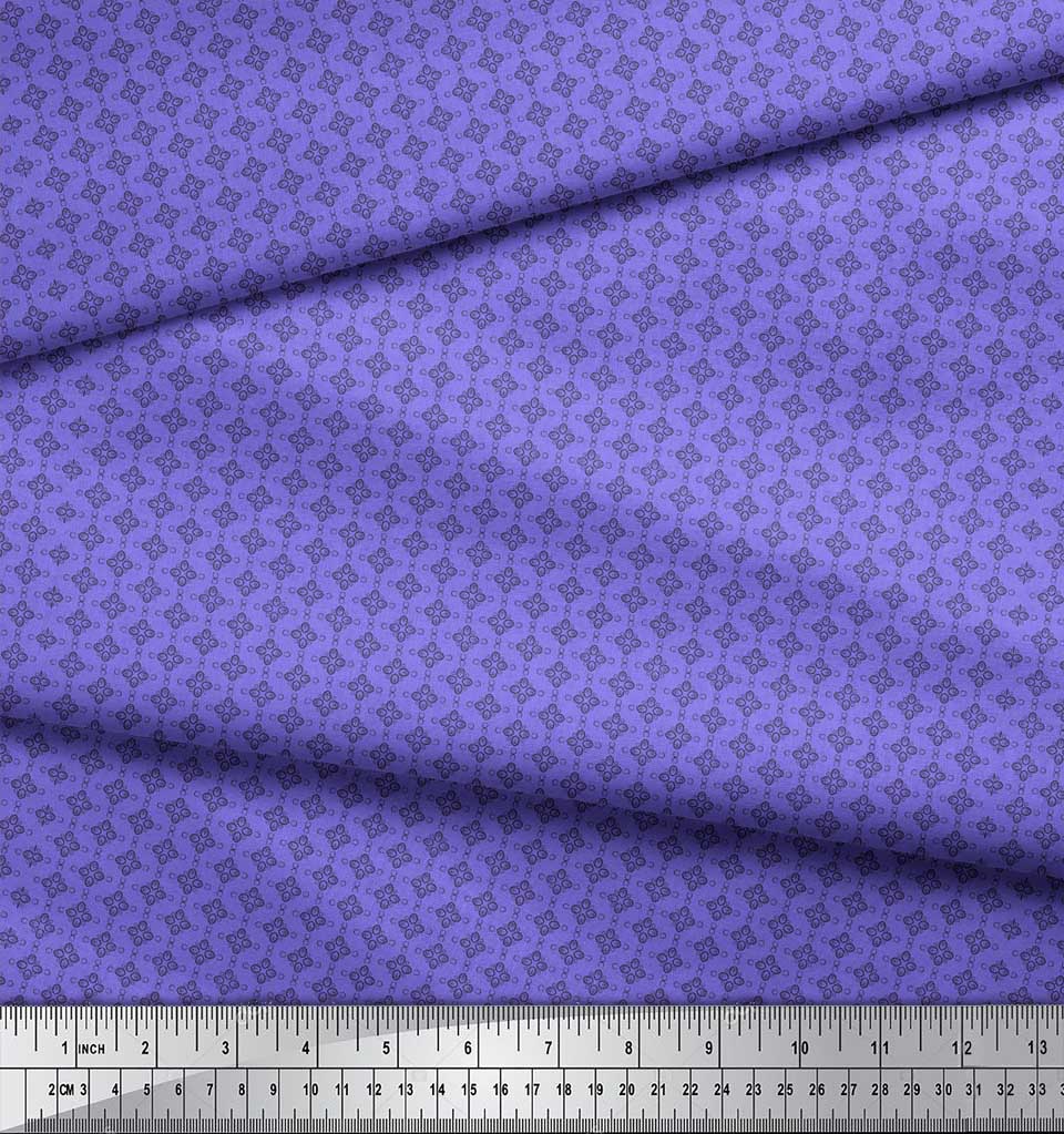 Soimoi Purple Japan Crepe Satin Fabric Flower Geometric Print Fabric by the metre 42 Inch
