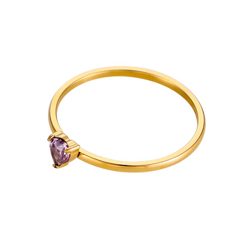 CARLIDANA Birthstone Rings for Women Birthday Gifts Jewelry Gold Plated Stainless Steel Rings Months Peach Heart Zircon Rings