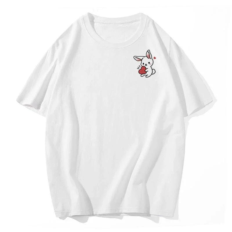 Summer fashion cartoon rabbit couple T-shirt boyfriend high-quality women's short sleeved T-shirt