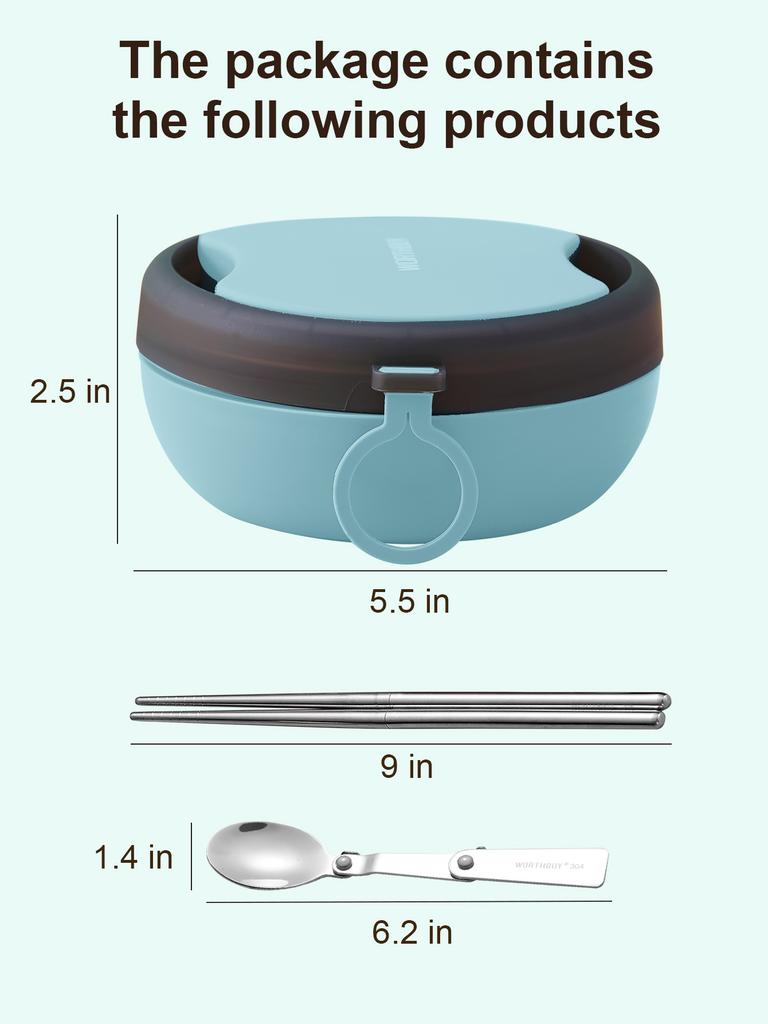 WORTHBUY Portable Bento Box With Chopsticks Spoon 304 Stainless Steel Anti Scalding Food Container Large Capacity Lunch Box