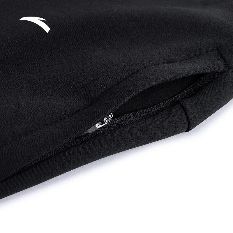 Anta Solid Color Mid Waist High Elastic Straight Casual Pants Men bottoms Black 152427330-1