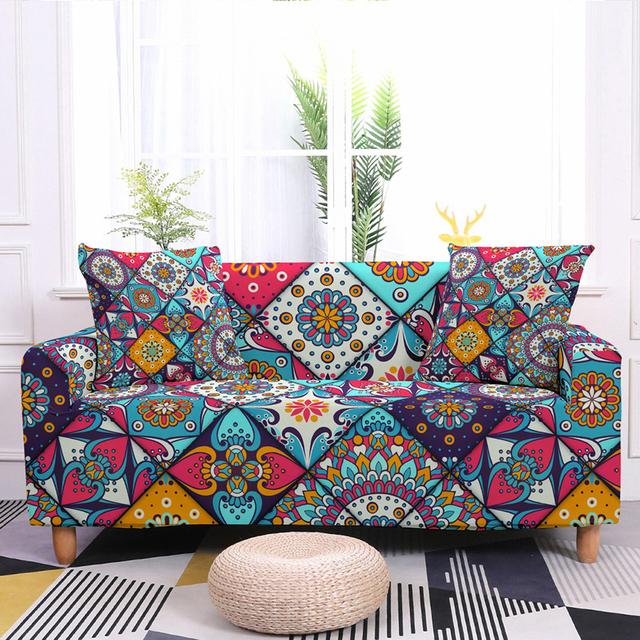 Geometrický potah na pohovku do obývacího pokoje Elastický potah na pohovku Mandala Potisk Stretch Potah Rohový potah na pohovku Křeslo Home Decor