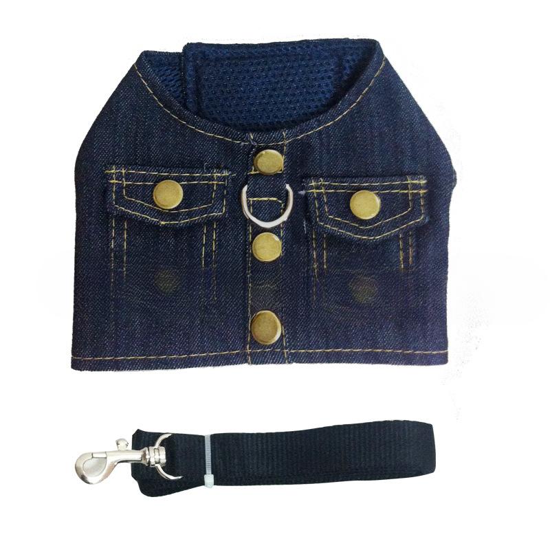 

Cool Denim Jacket, Pet Chest and Shoulder Strap, Vest Style for Going Out, Cat and Dog Leash, Pet Supplies S
