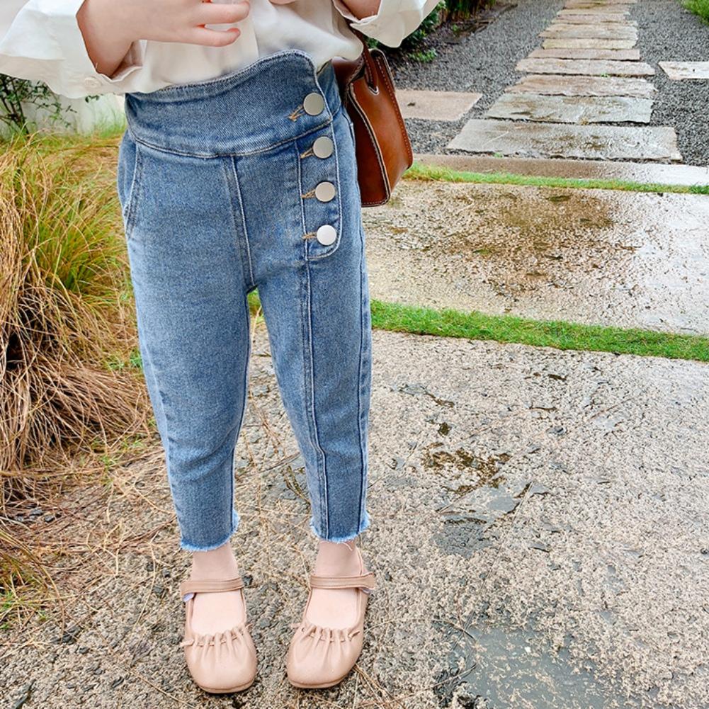 

Детские джинсы для девочек, однотонные джинсы для девочек, повседневные джинсы, детская одежда с высокой талией для маленьких девочек 3-8 лет 15