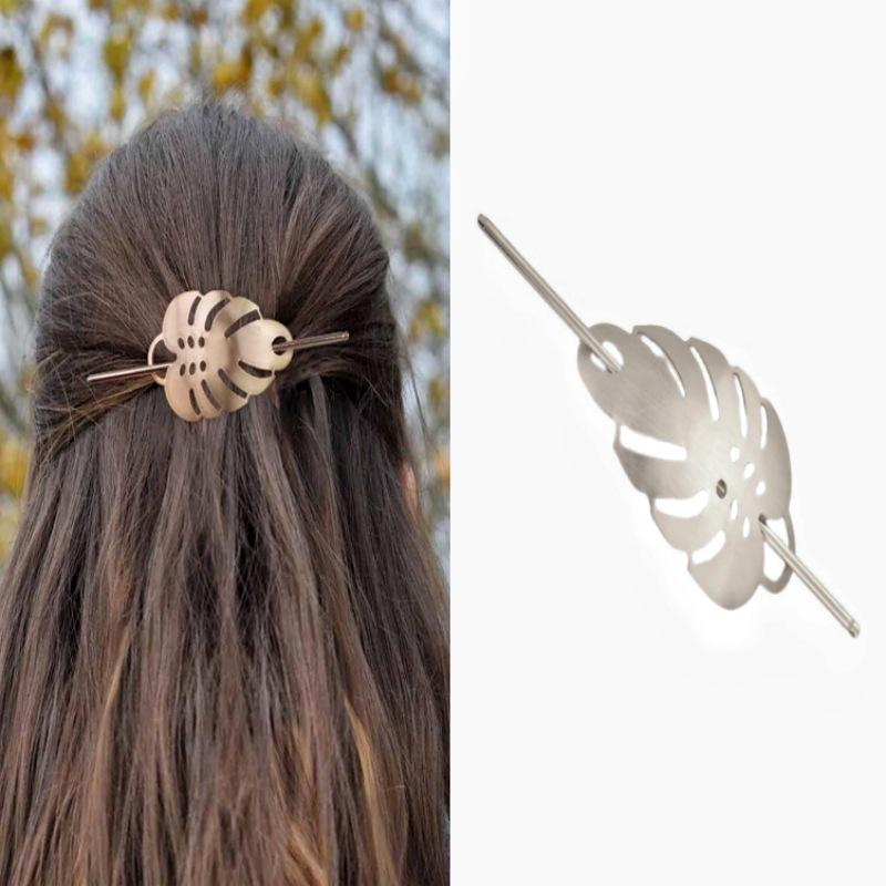 

Polished Metal Leaf Hairpin - Women s Hollow Out Brushed Headwear Accessory