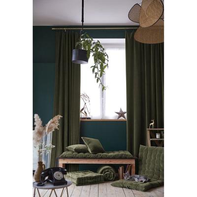 Set of 2 Adjustable Curtains + 8 "César" Clip Rings 140 X 270 Cm Cotton Velvet - Caesar Thyme