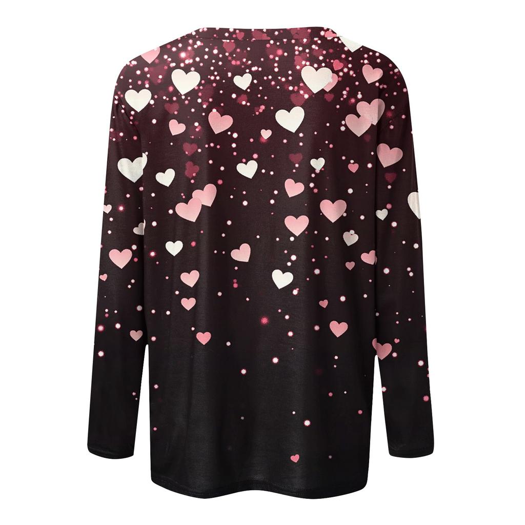 Long Sleeve Shirts For Women Cute Print Graphic Tees Blouses Casual Plus Size Basic Tops Pullover Valentine's Day