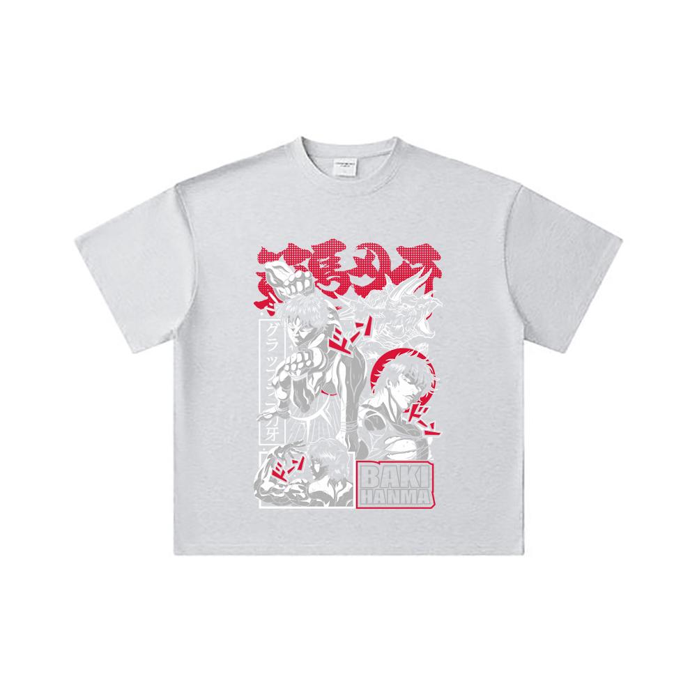 260 GSM Double Yarn 32 Count 100% Cotton Baki V3 Print Unisex Heavy Cotton T Shirt