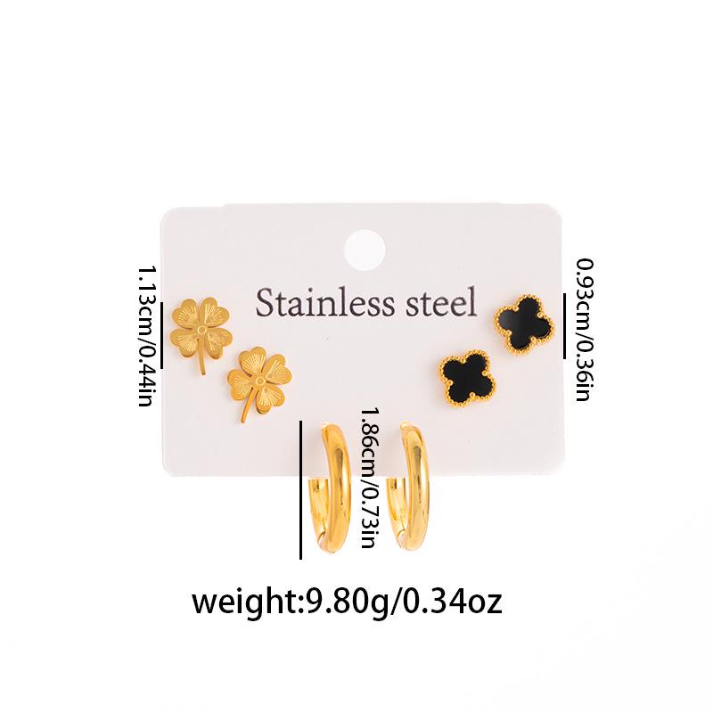 Elegant Stainless Steel Butterfly & Four-Leaf Clover Earrings: Colorfast, Versatile Design for Women.