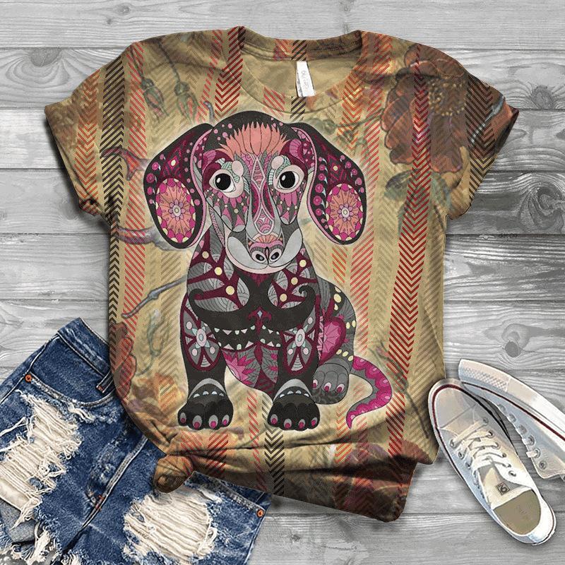 Summer New Animal Dog 3D Printed Loose White Top Women's T-shirt