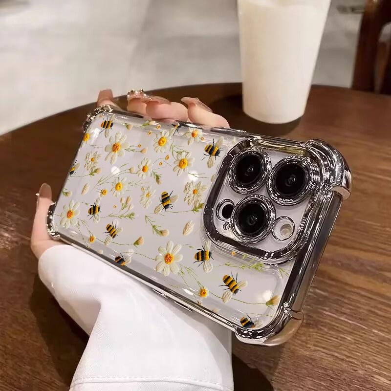 Case For RENO 15F 15 Pro 5G 14F 13F 11F 12F 14 13 11 12 10 Pro Plating Daisy Flowers Shockproof Soft Transparent Cover