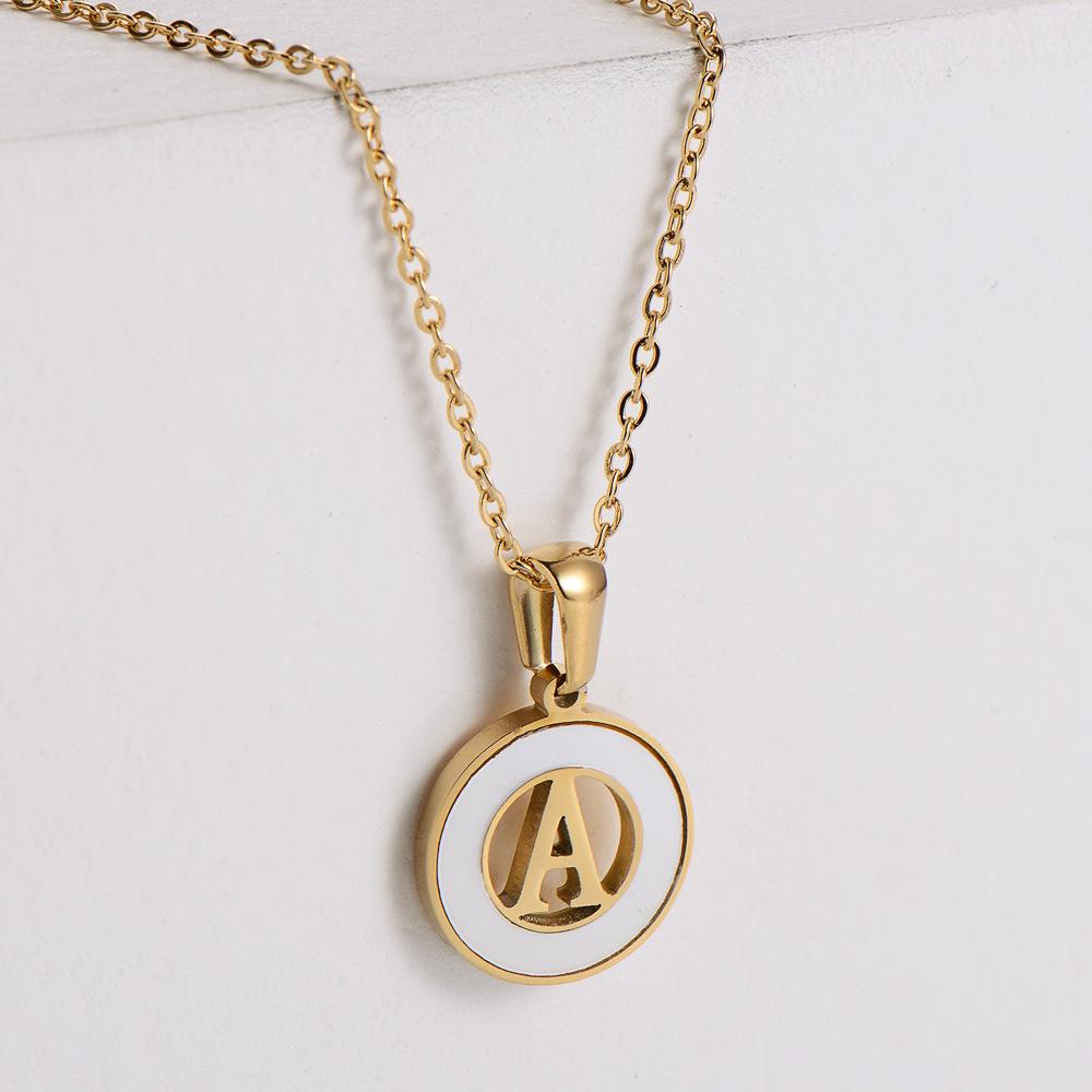 

AML Minimalist Luxury Necklace: Round Pendant with Inlaid White Shell & 26 English Letters - Perfect for Christmas & Valentine s Day Gifts. White Shell Pendant S