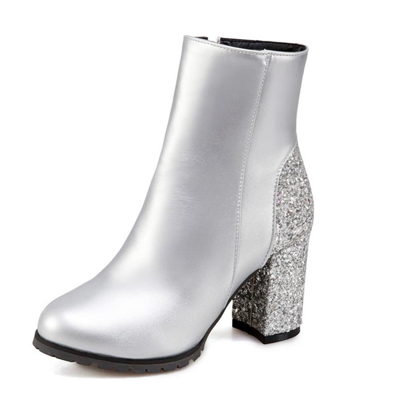 

Зимние женские ботильоны на толстом каблуке с пайетками, изготовленные на заказ, больших размеров, зимние женские ботильоны, туфли-лодочки, женская обувь WSH4152 39