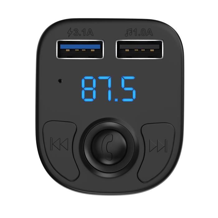 Bluetooth 5.0 FM Transmitter - Phonillico - Radio Adapter - 2 USB Ports - Hands-Free - Black
