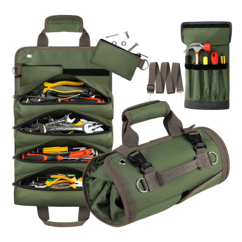 Choskiave Tool Bag, Multifunctional 3-Way Tool Bag, Heavy-Duty, 11 Pockets, Crossbody/Handheld/Wall-Mounted, Tool Storage, Shoulder Strap, Tool Case,