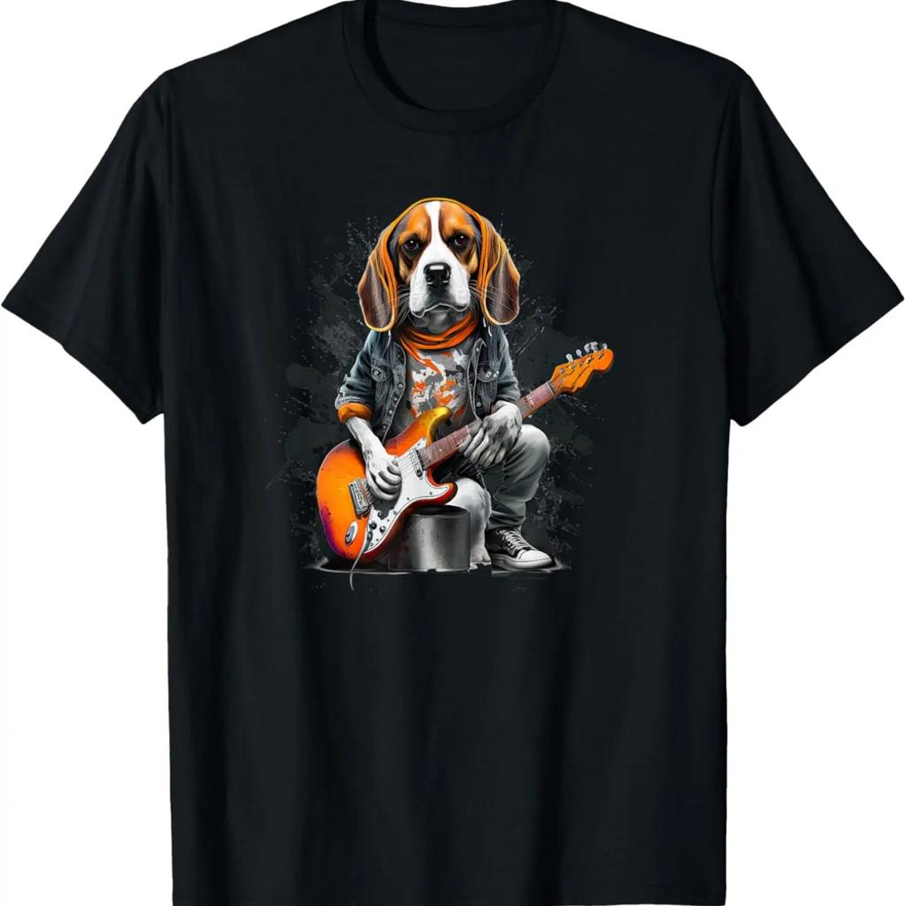 Funny Beagle Dog Rocker Star Rock Guitar drums T-Shirt