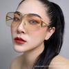Óculos de sol translúcidos marrons de alta qualidade para mulheres, estilo celebridade da internet com armação grande e elegante, óculos de sol da moda para rostos grandes1065