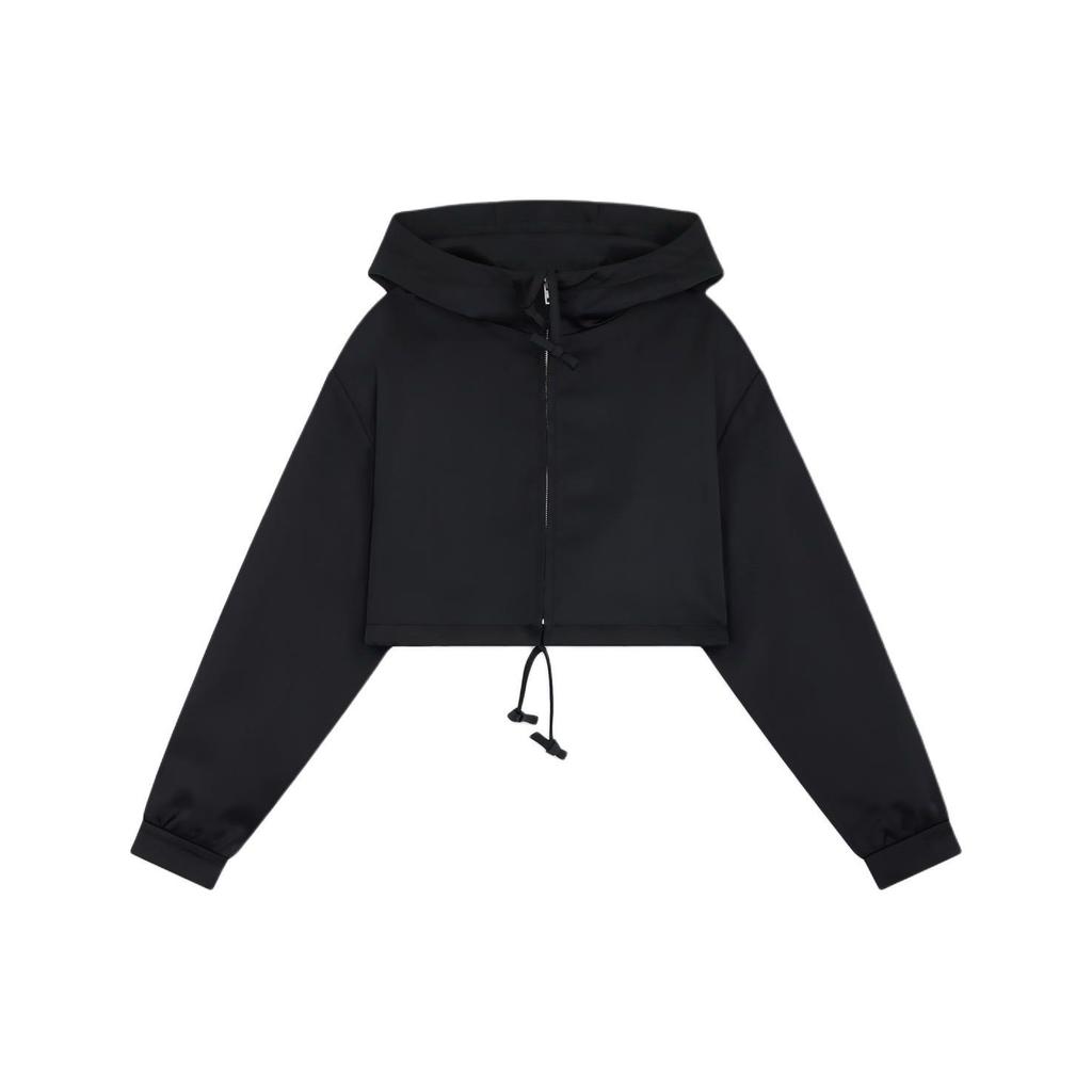 WE11DONE Ss24 Solid Satin Drawstring Short Hooded Jacket Women Jackets Black WD-JP0-24-091-W-BK