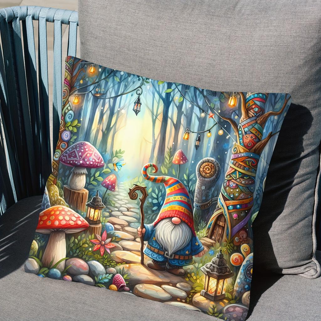 Magic Forest Pillowcase, Soft Fabric - Gnome and Mushroom Design for Cozy Home Decor, Unique Gift for Fantasy Lovers