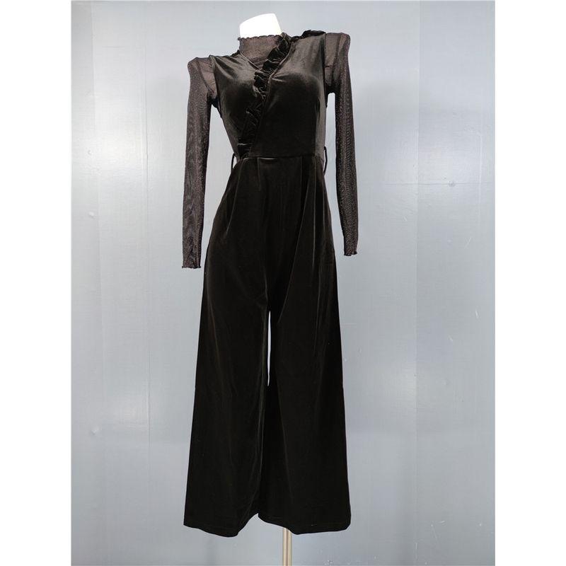 

New Arrival Velvet Stylish Retro Work Clothing Elegance Adult Lady like Woman Graceful and Fashionable Bright Silk Women s Jumpsuit Two-piece Set Black with belt M