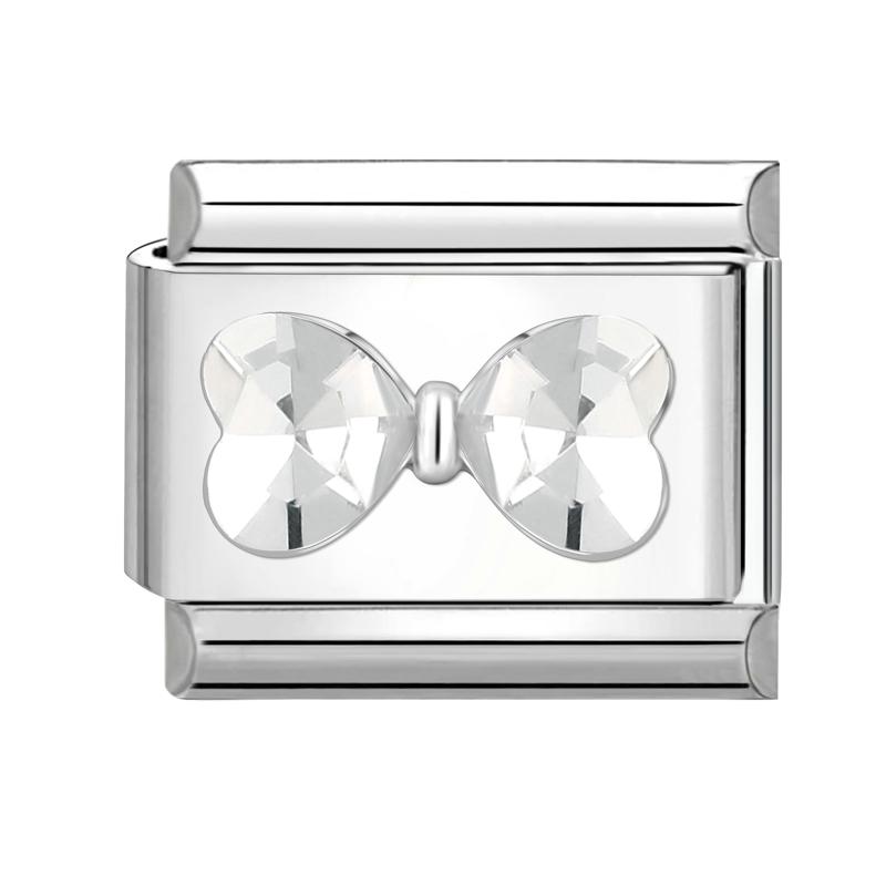 Shiny Zircon Bow Knot Heart Butterfly Pendant Italian Charm Links Fit 9mm Stainless Steel Bracelet Women DIY Making Jewelry Gift