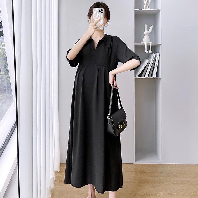 2026 Summer New Slimming Maternity Shirt Dress with Collar and Short Sleeves 2XL