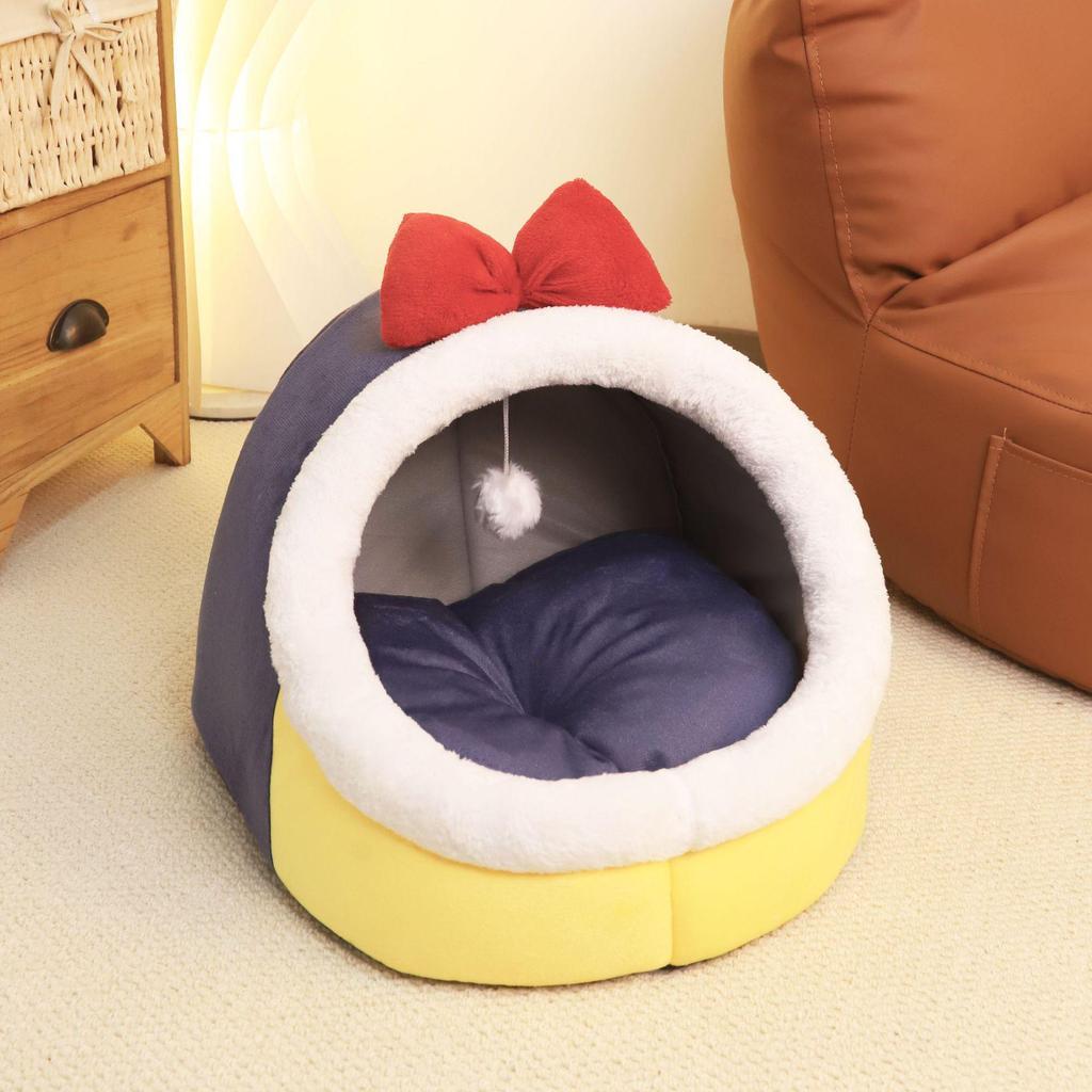 Cozy Cat-Shaped Dog House: Warm Half-Closed Bed Mat for Cats & Pets