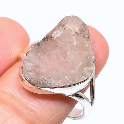 Natürlicher Morganit Rohstein 925 Sterling Silber Geschenkring S.9.5 H2U72