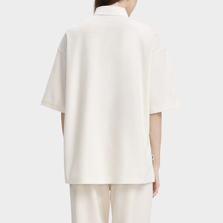 FILA American Series Letter Print Casual Loose Short Sleeve Polo Shirt Unisex Polo Shirts Milk-Salt-White F11U329105FIV