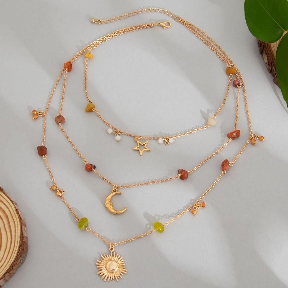 Pendant Clavicle Chain Women Sun Moon Star Bowknot Clavicle Necklace  Vacation