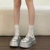 Double-button Thick-soled Round-toe Slip-on Shoes for Women, Anti-slip and Height-enhancing Shoes