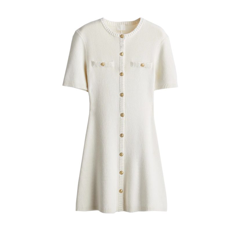 Spring New Women's Clothing Fashion Style French Rib Knitting Round Neck T-shirt Shory Style Dress 1229076