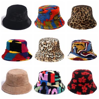 Winter Bucket Hat Women's Fashion Leopard Panama Warm Hats Female Vintage Faux Fur Fisherman Cap Hats For Women