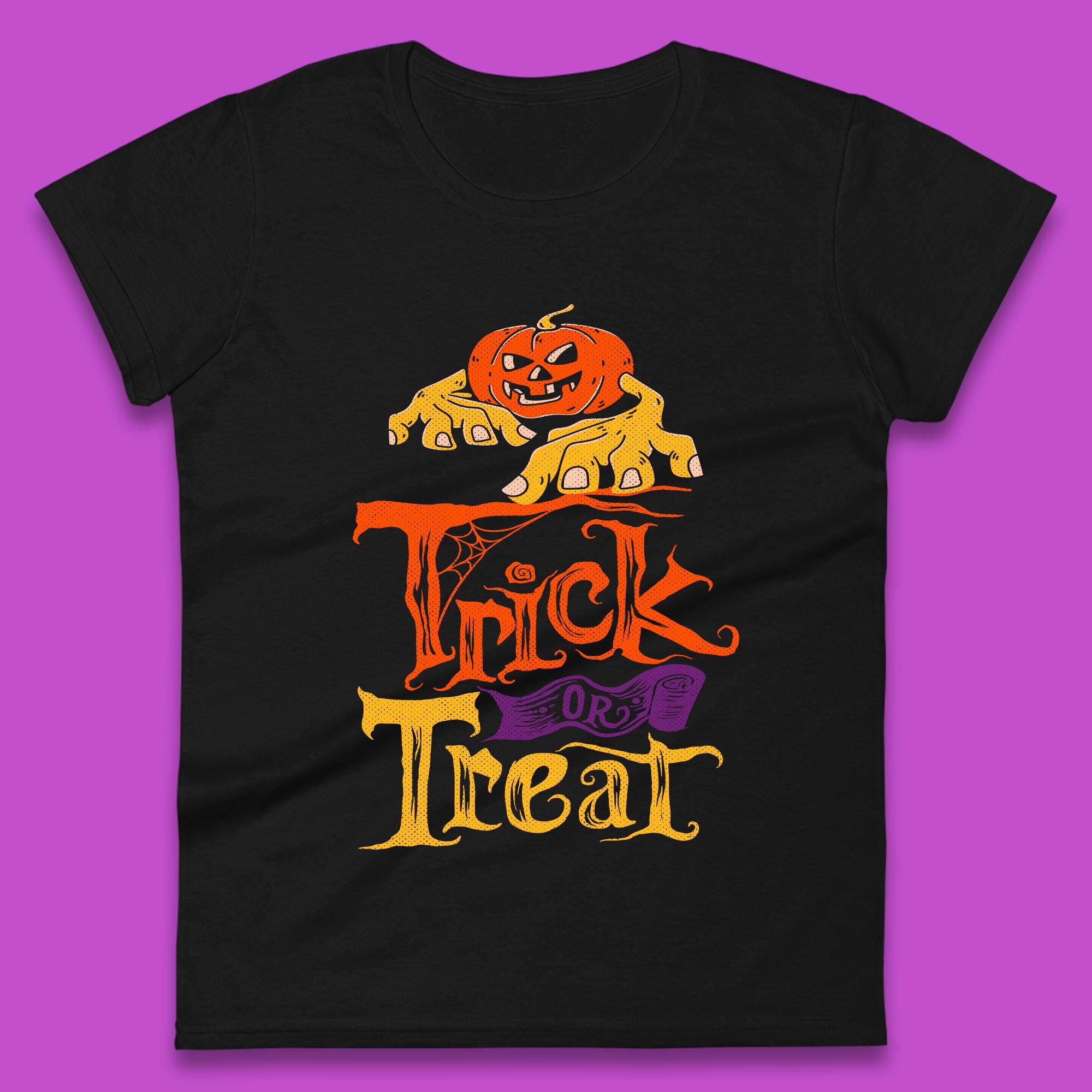 

Halloween Trick Or Treat Horror Scary Evil Pumpkin With Zombie Hands Womens Tee T Shirt Mens Tops Unisex Top 2XL