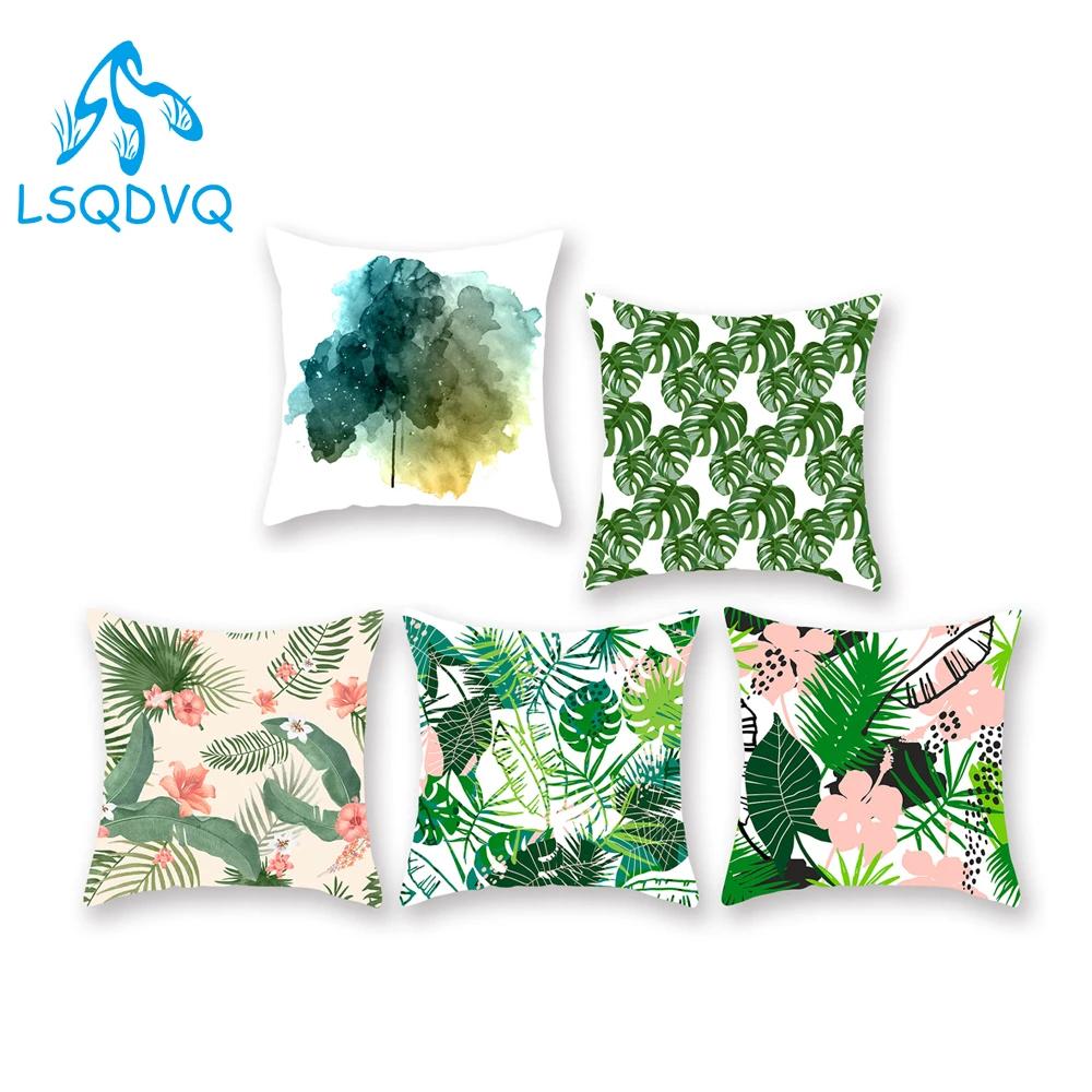 Polyester Decorative Throw Pillows Case Tropical Green Plants Palm Sofa Cushion Cover For Home Living Room Decoration
