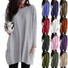 Mode Casual Dam Rundhals Liten Ficka Mellanlång Färg Långärmad Topp