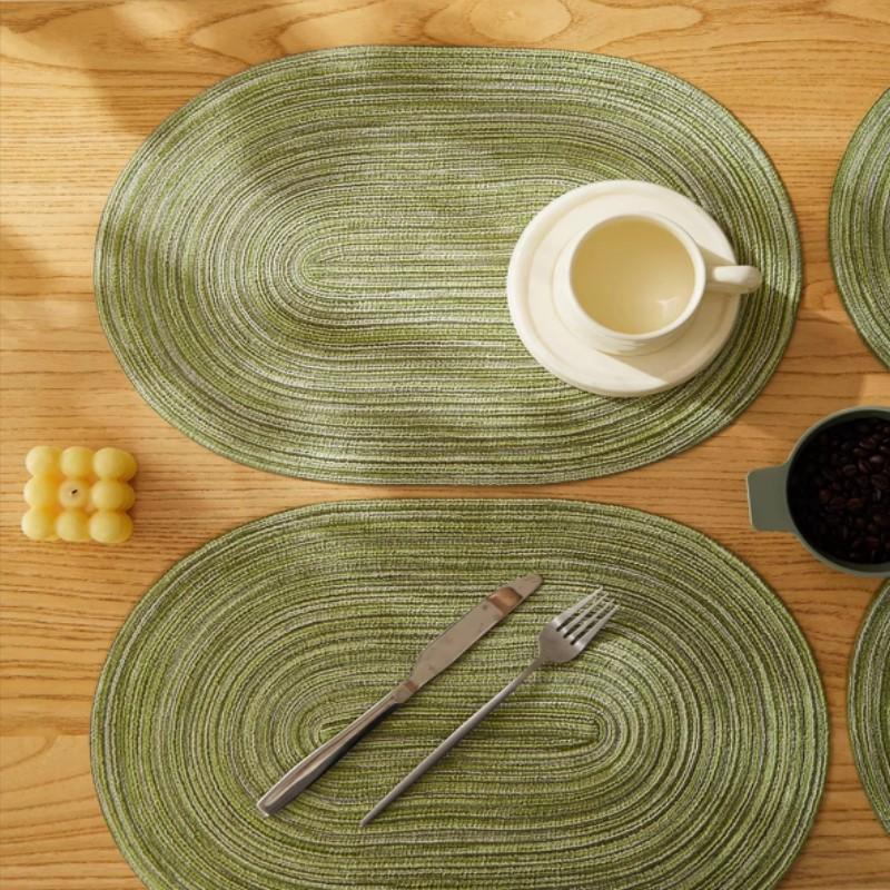 1/4/6PCS Green Oval Cotton Braided Table Place Mats Non-Slip Dining Table Coasters Big Kitchen Gift Set
