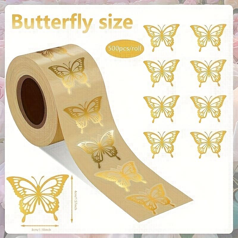 500pcs Golden Foil Butterfly Stickers - Self-Adhesive Envelope Sealing Labels, Perfect for Gift Cards, Birthday Parties & Handmade Crafts