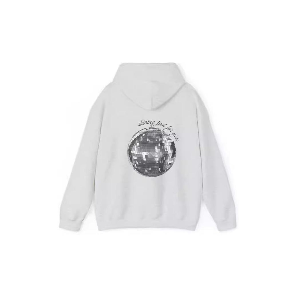 2024 Women's European Size Ribbed Drop Shoulder Embroidered Diskokugel Hoodie Sweater.
